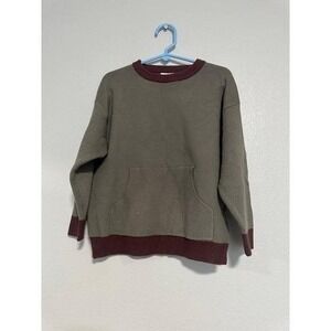Zara Kids Knit Crewneck Pullover Sweater Olive Green Burgundy Size 3-4 Years